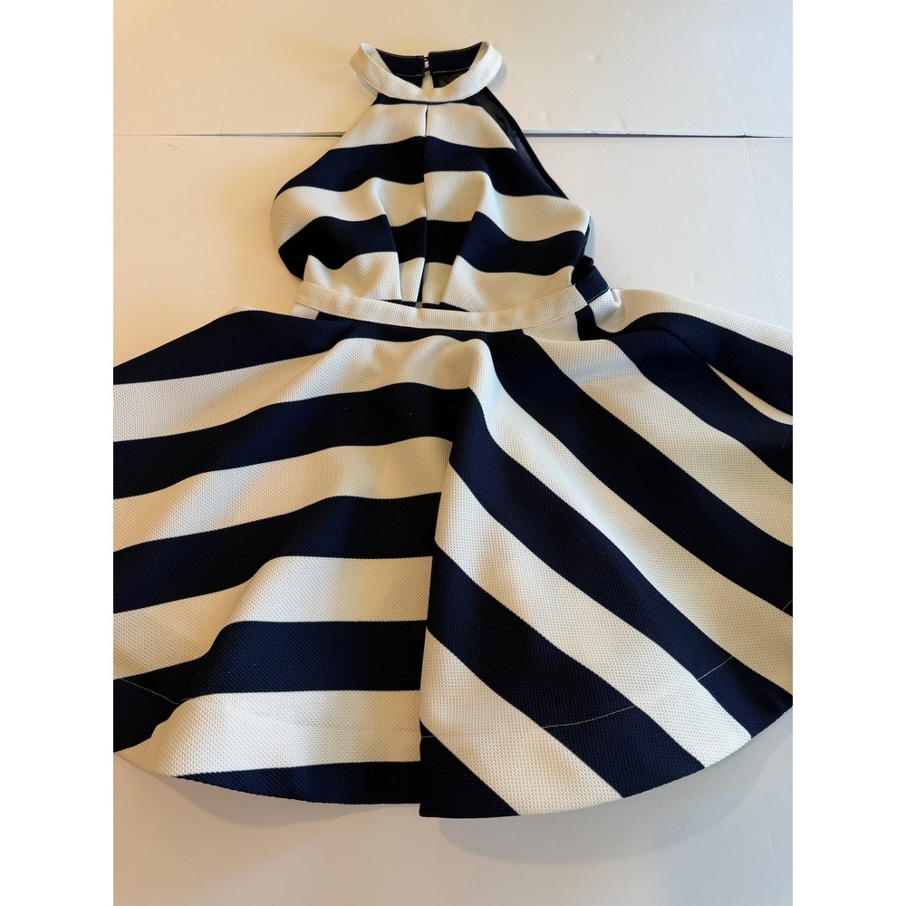 Charlotte Russe Navy White Striped Halter Open Back Fit Flare Dress Small - Picture 5 of 8